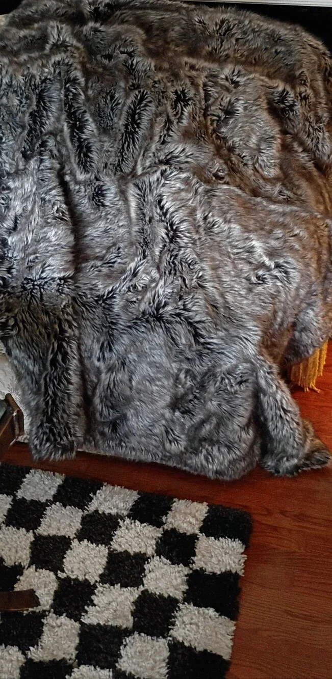 Arhaus Black And White Checkered Faux Fur Throw 62